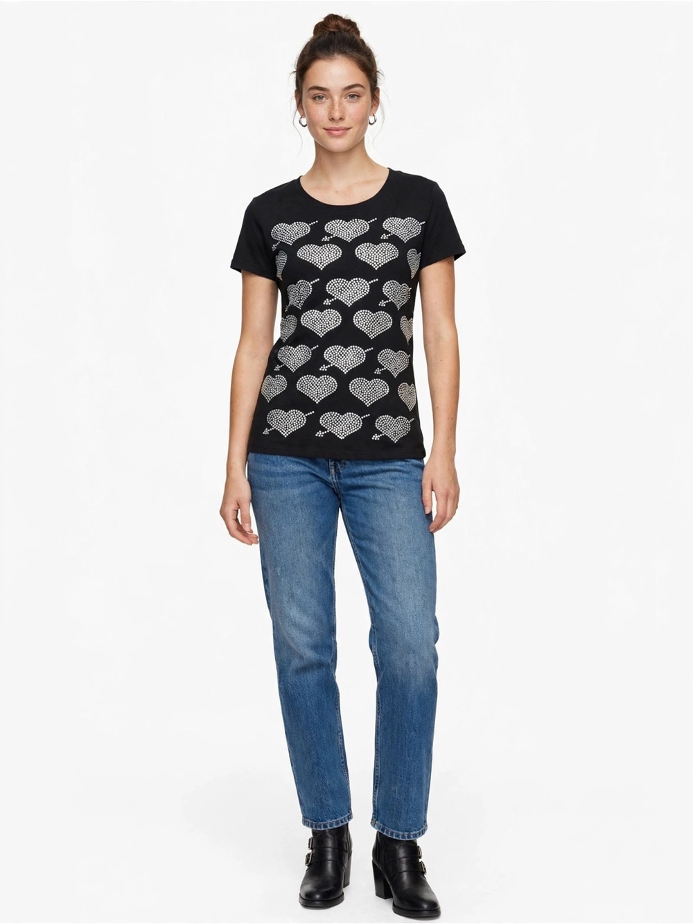 Romeo + Juliet Couture Rhinestone Heart Tee Black Small